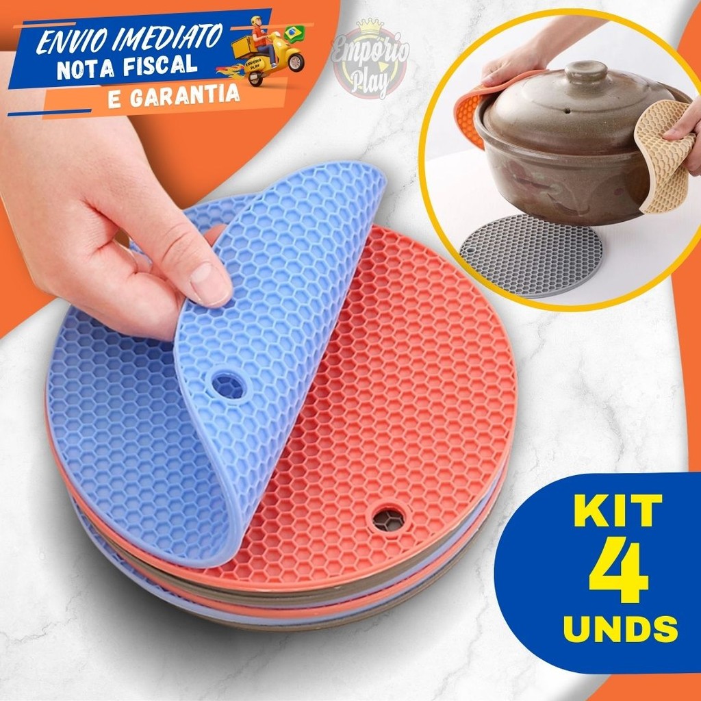Kits Descanso de Panela em Silicone 18cm Protetor  Almofada Resistente ao Calor