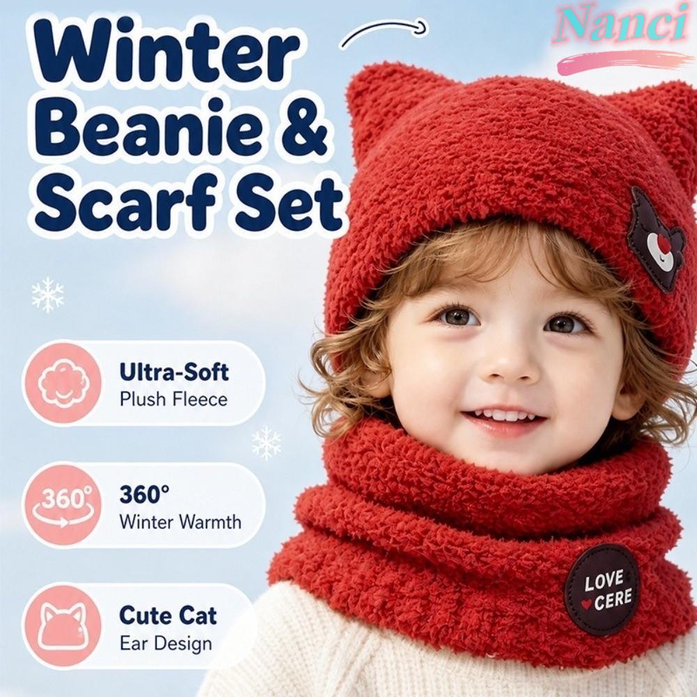 Gorro De Orelha De Gato NANCI , Conjunto De Cachecol Aquecedor De Pescoço Forrado De Lã De Pelúcia Macia 2 Peças De Chap