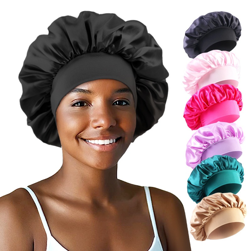Touca De Dormir De Cetim Premium Para Mulheres , Faixa Larga De Alta Elasticidade , Gorro Cuidados Com Os Cabelos , Chap