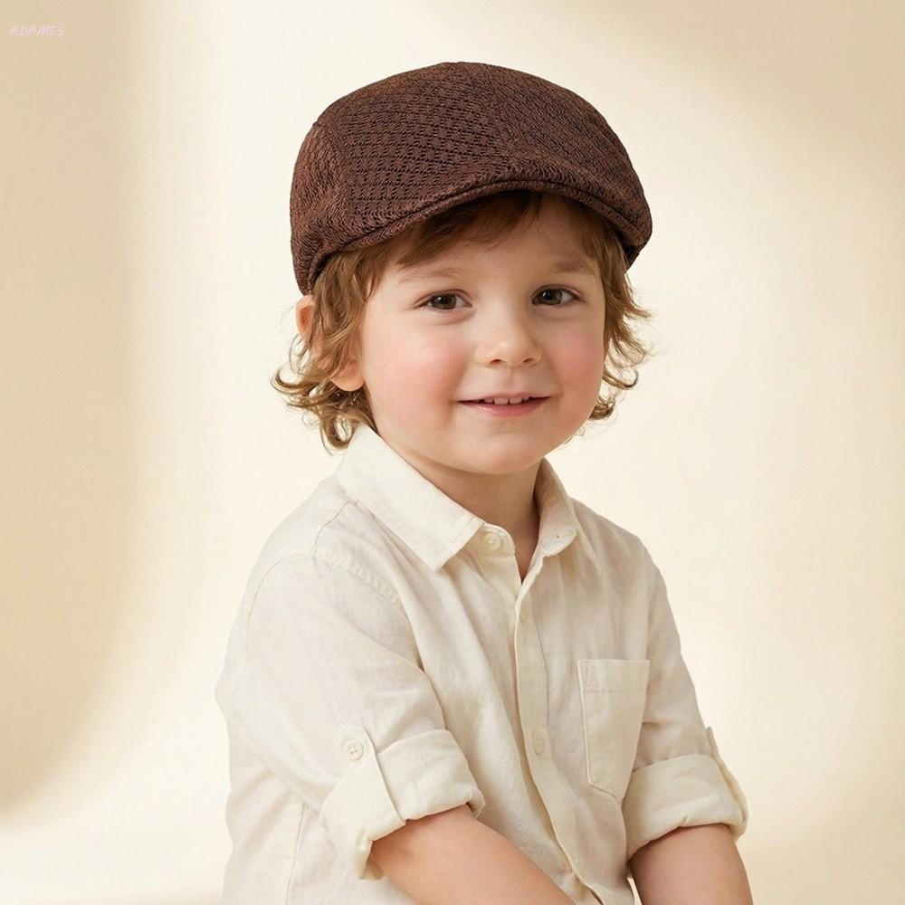 Boina de malha ADAMES, gorro infantil de cor sólida e vazado, chapéu respirável estilo coreano para proteção solar, chap