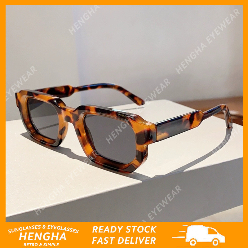 (HENGHA) Leopard Print Moldura Pequena Óculos De Sol Com Sombreamento Solar Western Vintage Minimalist