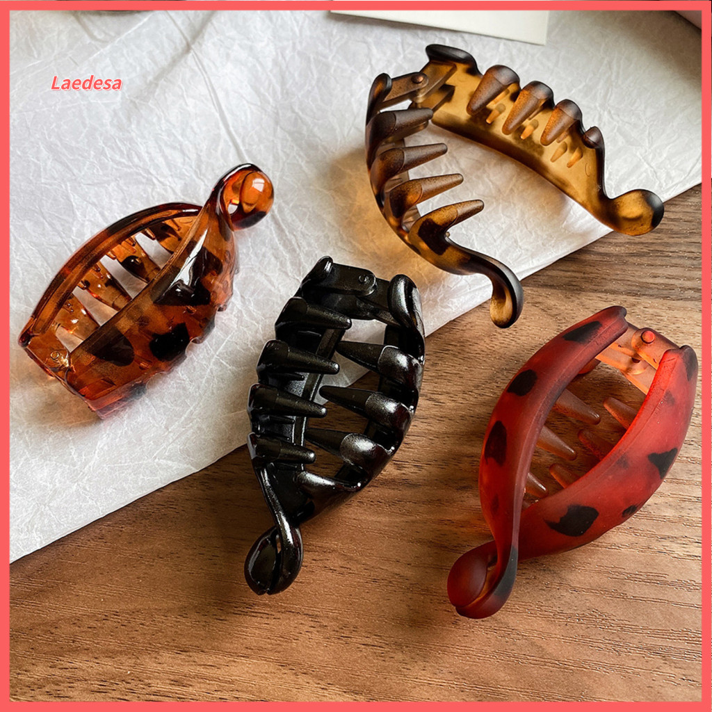 Leopard Print Hairpin Low Ponytail Clip 2pcs Banana Hair Clips Non-slip Vintage Style Curved Barrettes for Types Durable