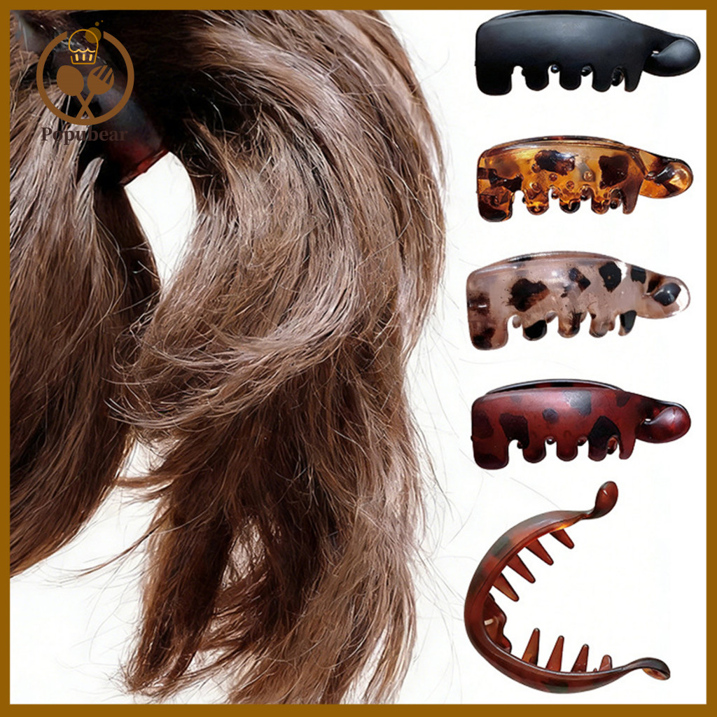 Leopard Print Hairpin 2pcs Banana Hair Clips Non-slip Vintage Style Curved Barrettes for Types Durable Ponytail Holders