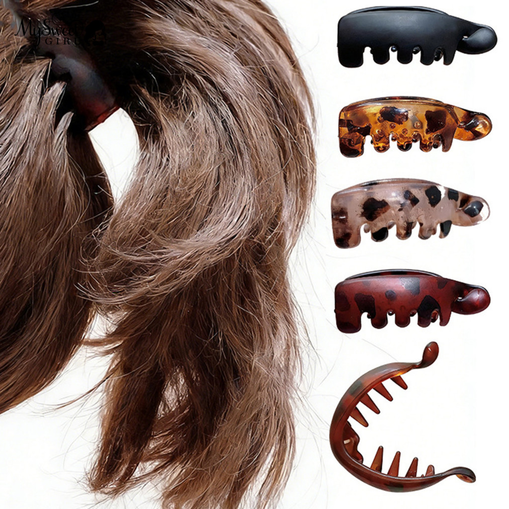 Leopard Print Hairpin Serrated Hair Clip 2pcs Banana Clips Non-slip Vintage Style Curved Barrettes for Types Durable Pon