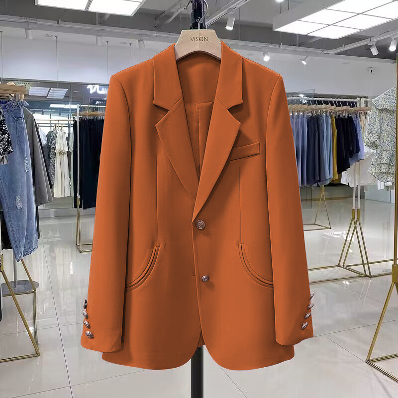 Fato Coreano Fato Mulher Laranja Casaco Novo Estilo Design Casual Fato Slim-fit de Classe