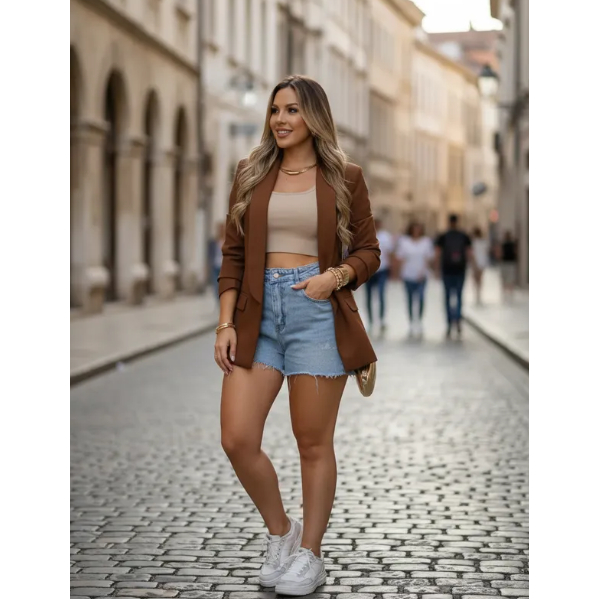 Blazer Feminino Alfaiataria Premium Casaco Max Longo Casual Chique Slim Elegante Trabalho Festa