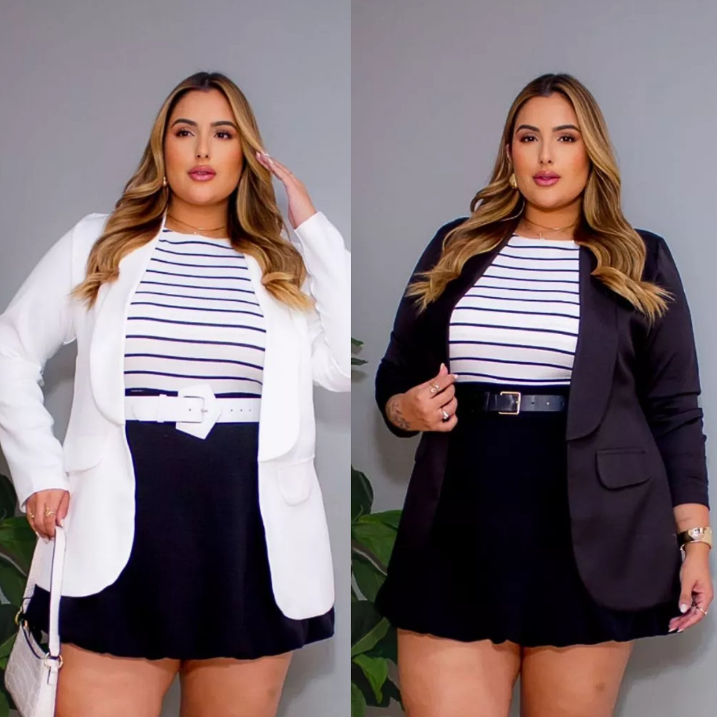 Max Blazer Plus Size e Slim Feminino Acinturado Manga Longa Outono Inverno Elegante Trabalho Festa