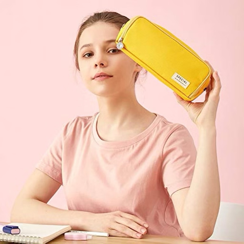 Estojo Portátil De Lápis De Lona Bolsas Dupla Camada De Grande Capacidade Para Papelaria Estudantil De Volta À Escola