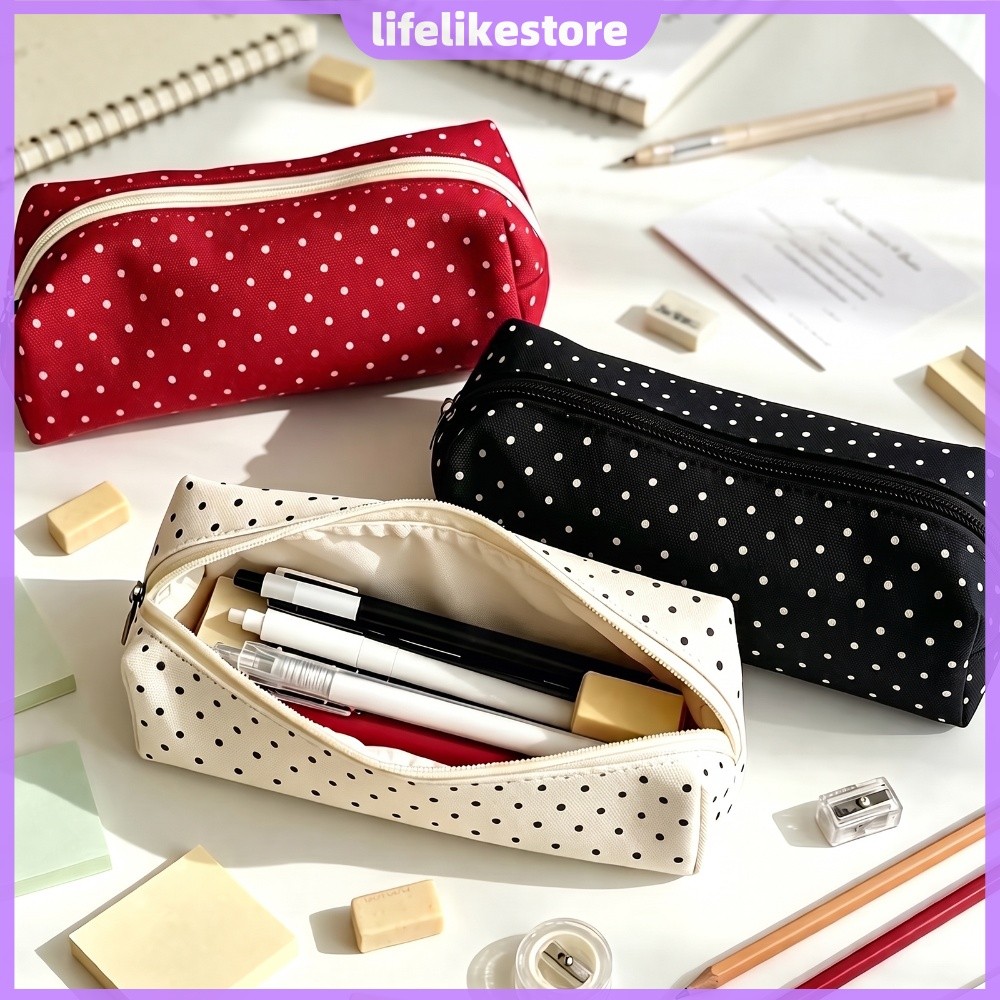 Estojo De Lona Com Zíper E Bolinhas Linda Bolsa Minimalista [lifelikestore.br]