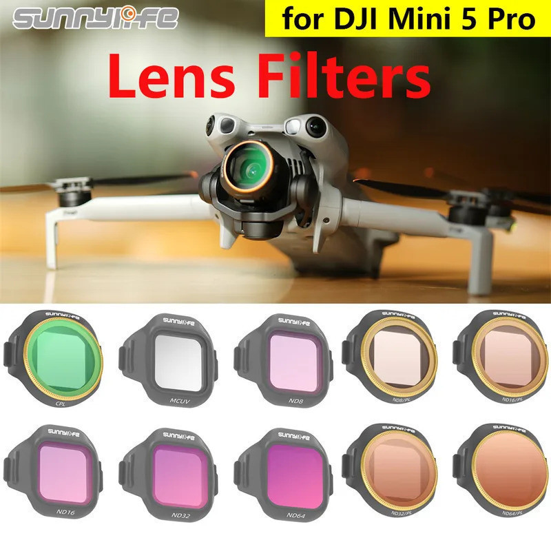 Filtro de Lente ND Sunnylife para DJI Mini 5 Pro, Conjunto de Filtros de Lentes de Vidro Óptico ND8 ND16 ND32 ND64 MCUV