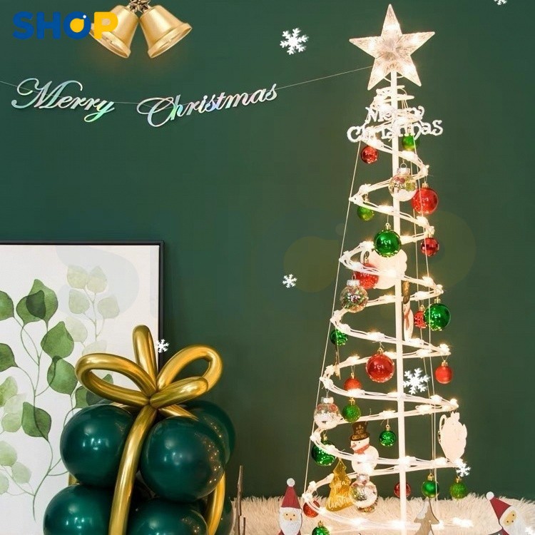 Árvore de Natal dobrável iluminada por LED1,8M Papai Noel bengala e outras decorações suspensas -N10
