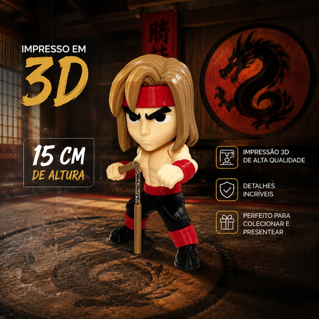 Boneco Liu Kang Mortal Kombat 15cm Colecionável 3D Geek