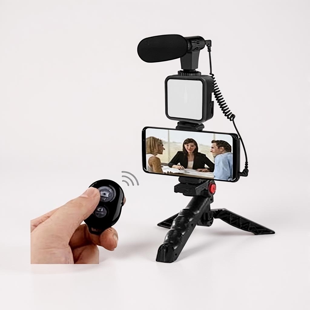 Kit Vlogging para Celular com Tripé e Suporte Universal para Smartphone