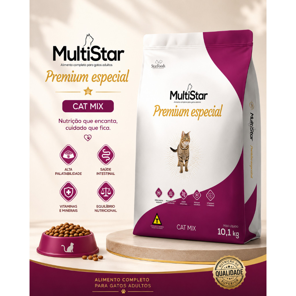 Ração Multi Star Cat Mix 10.1k Premium Especial sem corantes