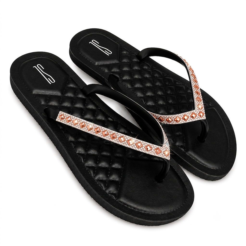 Chinelo Feminino Strass Confortável Sandália Rasteirinha de Dedo Macio Antiderrapante Casual Dia a Dia