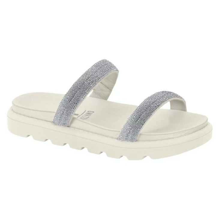 rasteirinha Papete Branco Off Vizzano com Strass estilo casual, uso dia a dia confortável