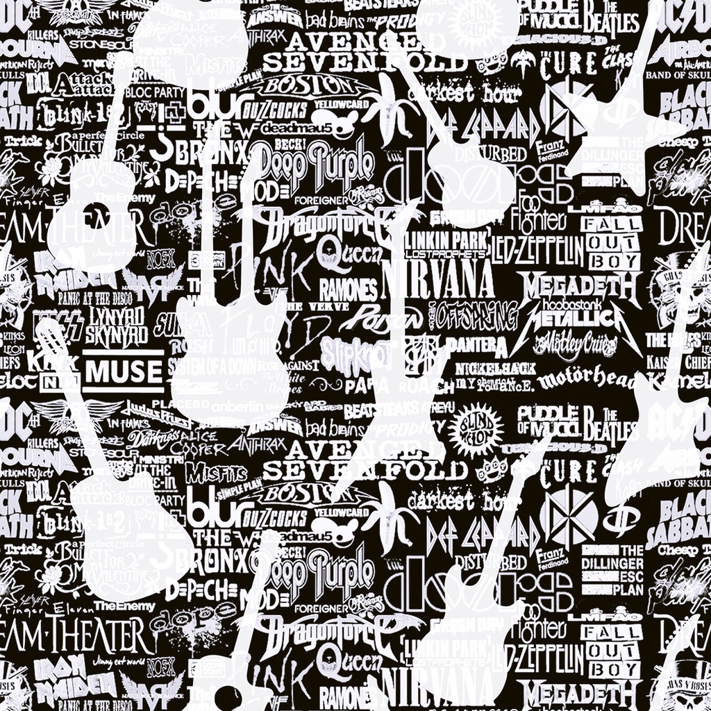 Papel De Parede Adesivo Guitarra Violão Rock Bandas Preto e Branco Adesivo Lavável - Pro Decor