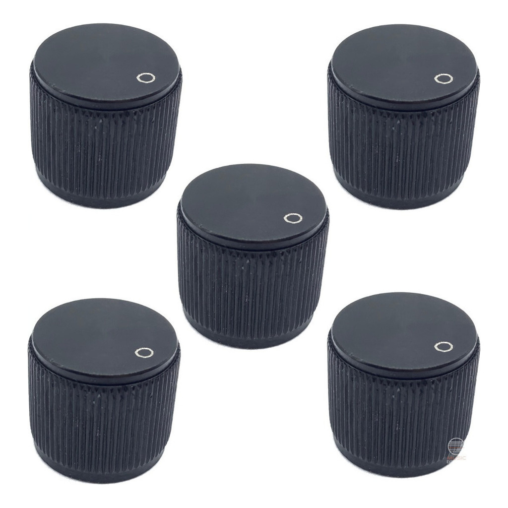 5 Knob Aluminio Guitarra Baixo Preto 18mm Marcacao Bolinha