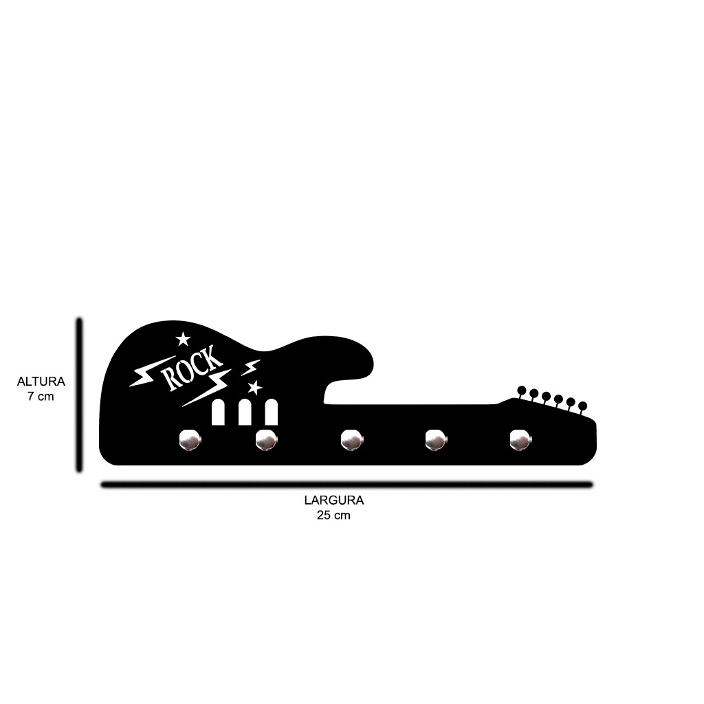 Porta Chaves Decorativo Autocolante Guitarra em MDF 3mm Preto