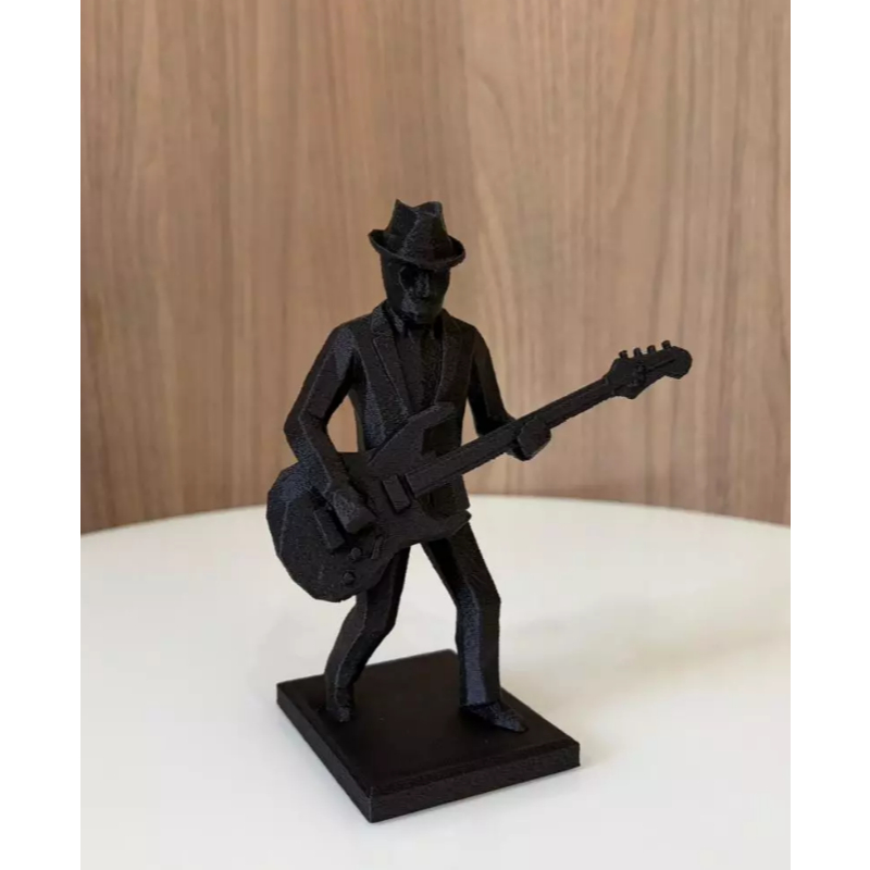 Estátua músico guitarrista guitarra preto decorativo moderno escultura sala rack aparador