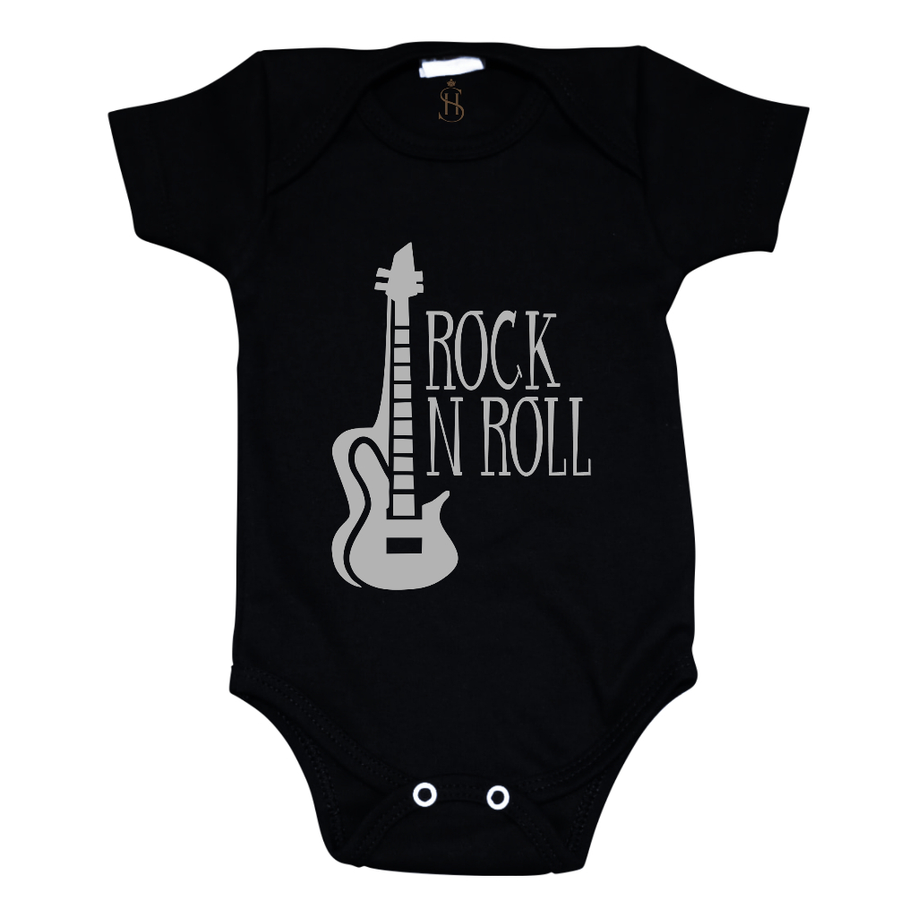 Body Infantil Preto Estampa Guitarra Rock N Roll Baby Bebê