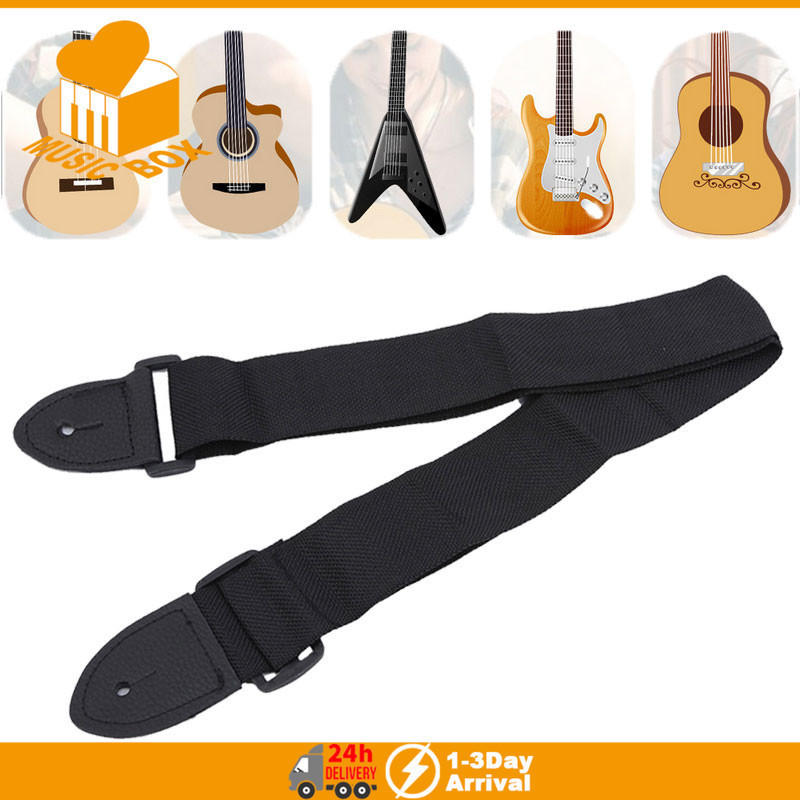 Correia De Guitarra Cabeça De Couro Alça De Ombro Ajustável Para Baixo Ukulele Preto Cinta