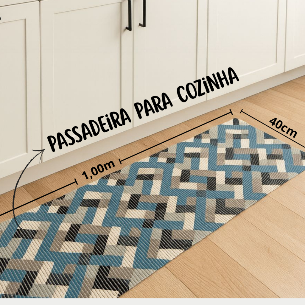 Passadeira Antiderrapante Cozinha Tapete 1,00m x 40cm Emborrachado