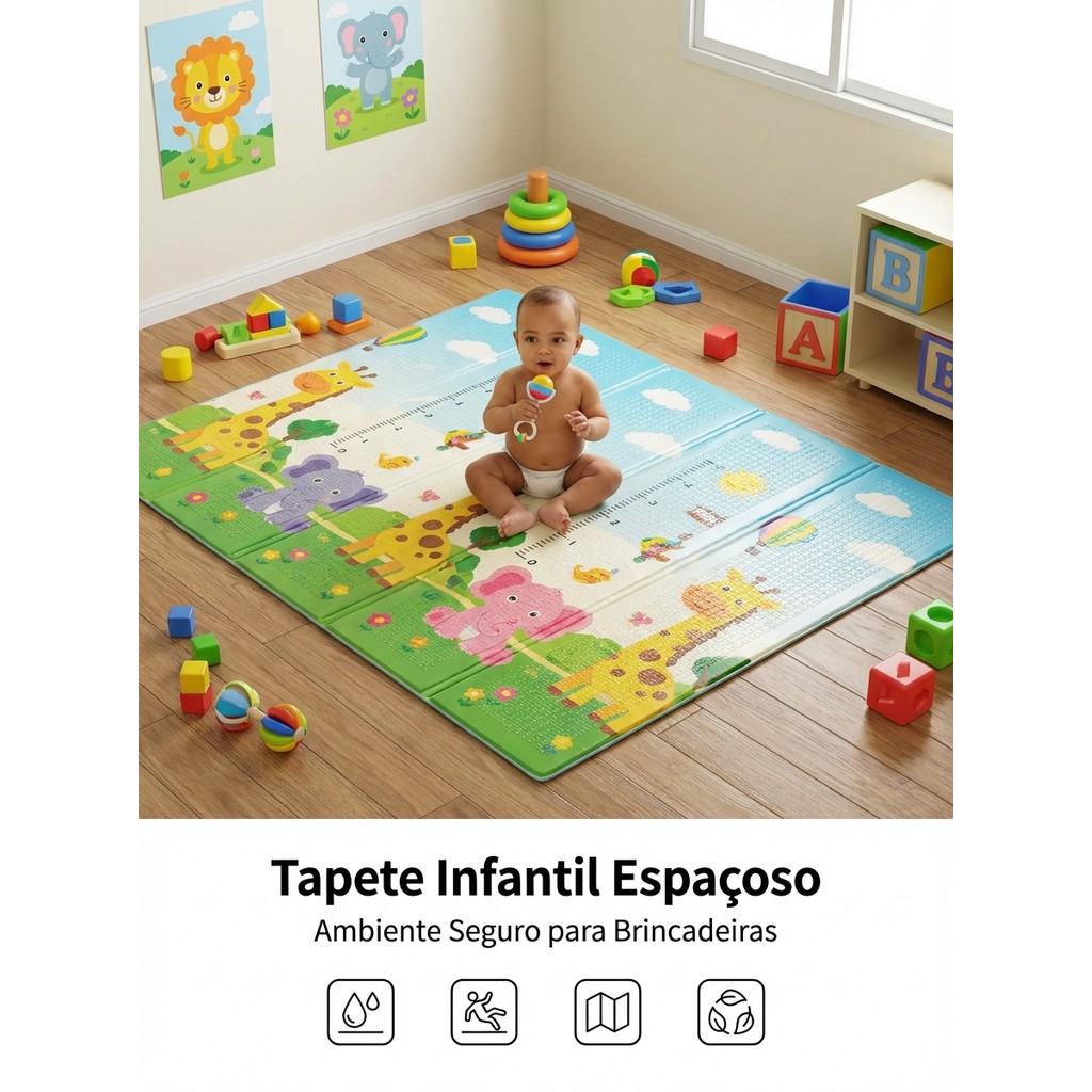 Tapete Infantil de Atividades Dobrável Térmico Emborrachado XPE Impermeável para Bebê 1,80m x 2,00m