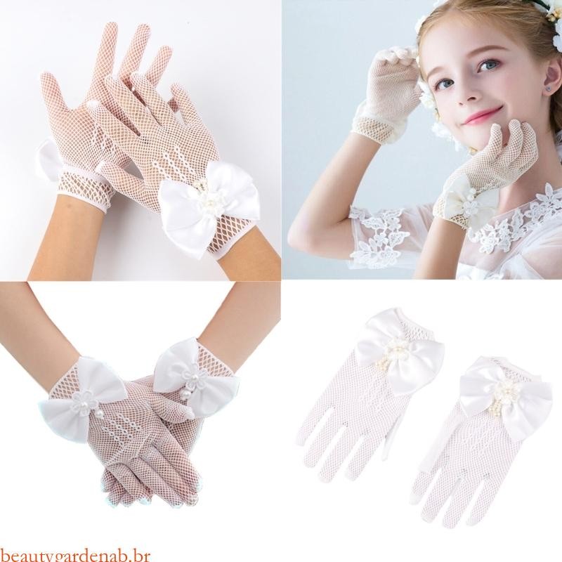 Elegant Girls Gloves Mittens For Wedding Dress And Formal Occasion White/Black