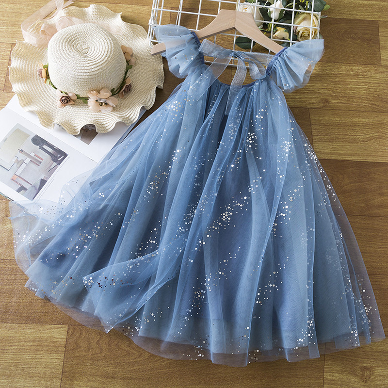 Little Girls Summer Dresses for 3 To 8 Yrs Sequin Tulle Mesh Birthday Wedding Party Princess Dress Summer Casual
