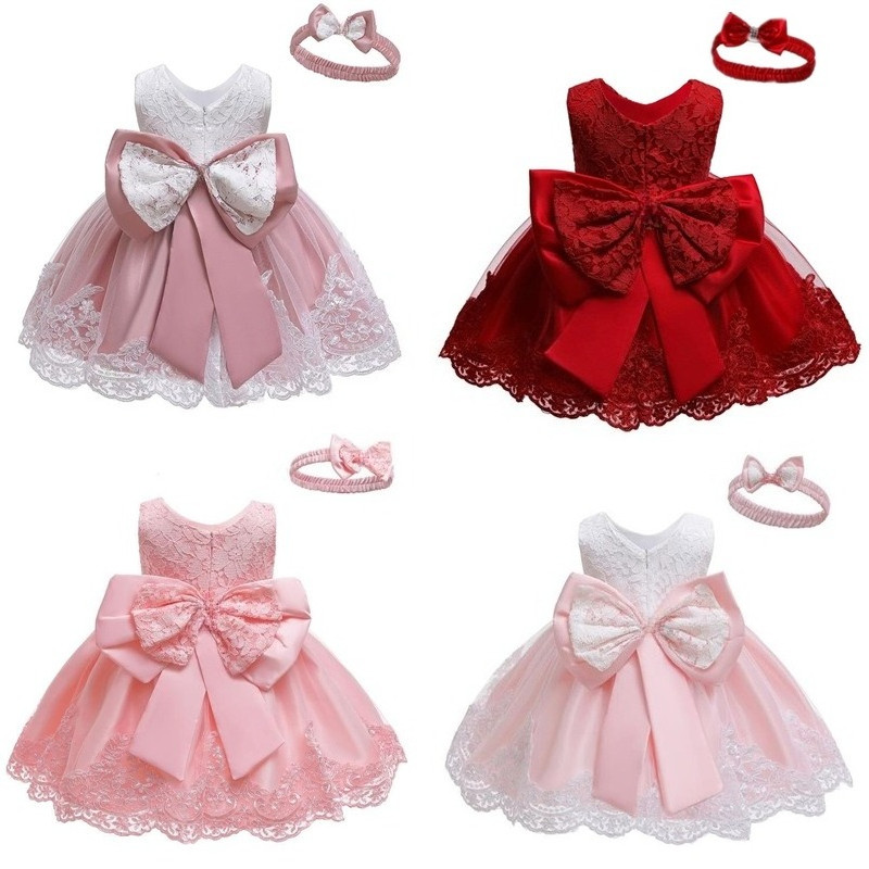 Baby Girls Floral Dress Ball Gowns Princess Birthday Newborn Baptism Dress Evening Big Bow Wedding Flower Dress