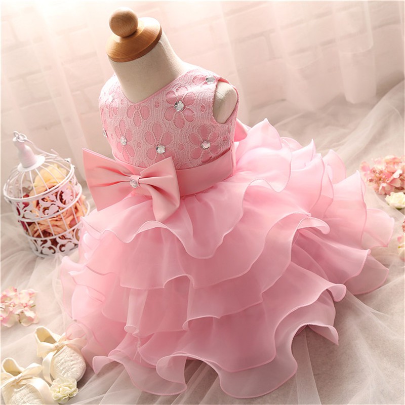 Baby Girl 1st Birthday Party Princess Dress Bowknot Flower Vestidos Wedding Ball Gowns