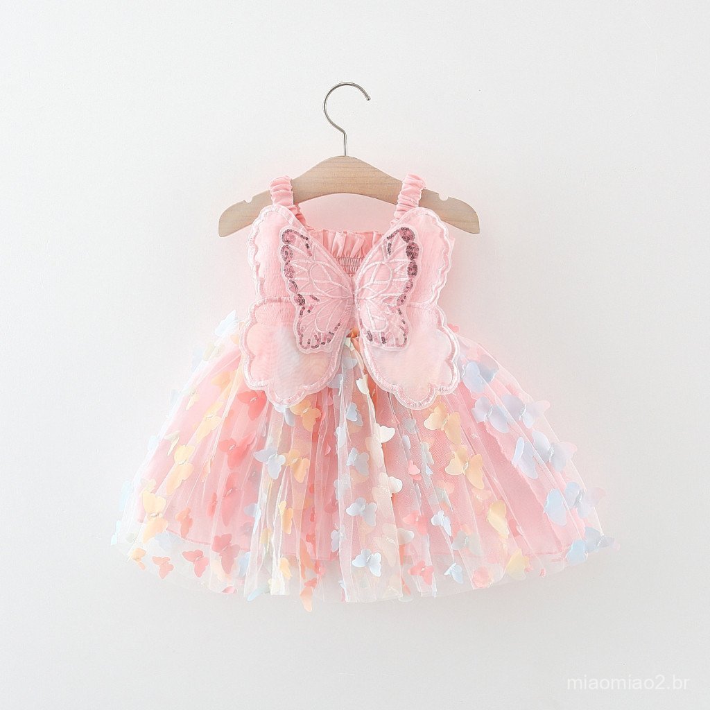 Summer Pink Baby Girl Dress with Sweet Butterfly Design for Weddings and Parties (0-3 Years)