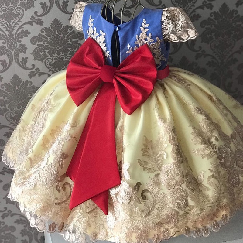 Girls Princess Dress Birthday Party Embroidery Dress Children Flower Lace Flower Girl Wedding Prom Dress