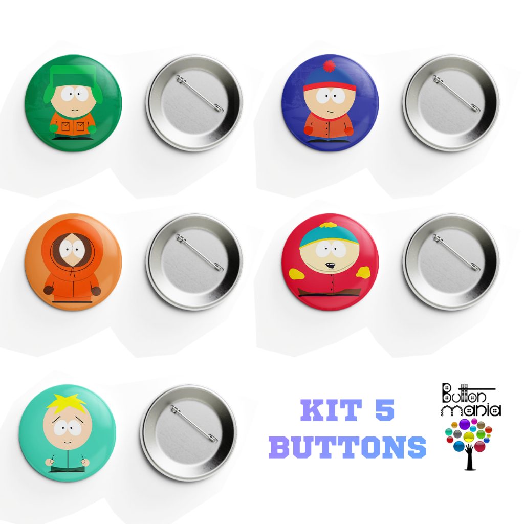 South Park Kit 5 Buttons Alfinete - Tamanhos 25 | 38 | 45 | 55 mm de diâmetro - Broche Pin Botão Botton Button Presente