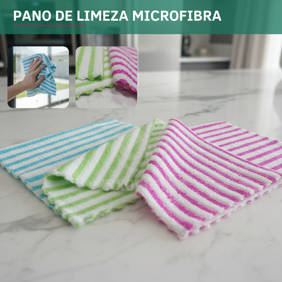 Kit 3 Pano Limpeza Microfibras Máxima Absorção Extra Macio Secagem Rápida Premium