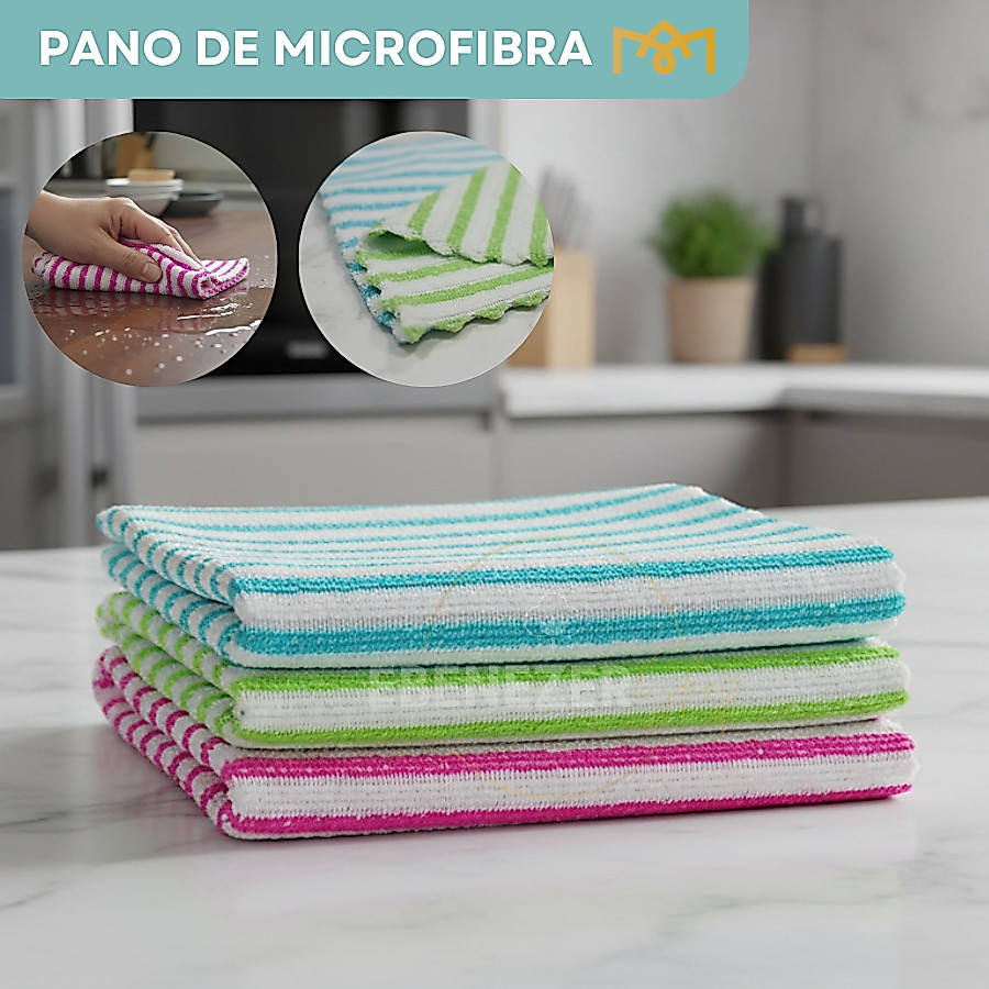 Kit 3 Pano Limpeza Microfibra Multiuso Alta Absorção Não Risca Secagem Rápida Super Macio Premium