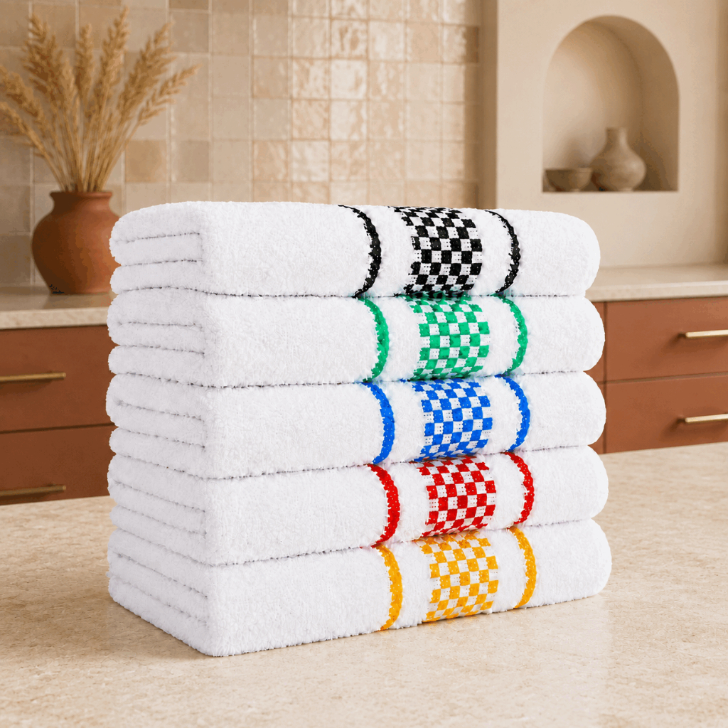 Kit 5 Panos de Prato Premium Atoalhados Xadrez 100% Algodão Alta Absorção e Secagem Rápida