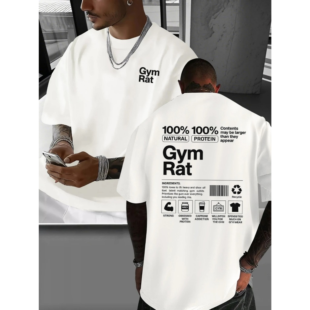 Camiseta Algodão Adulto, Infantil e Plus Size Gym Rat Academia Streetwear Moda Premium