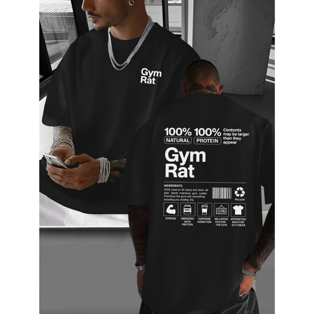 Camiseta Masculina Algodão Tradicional Plus Size Infantil Street Wear Academia Gym Rat Novo