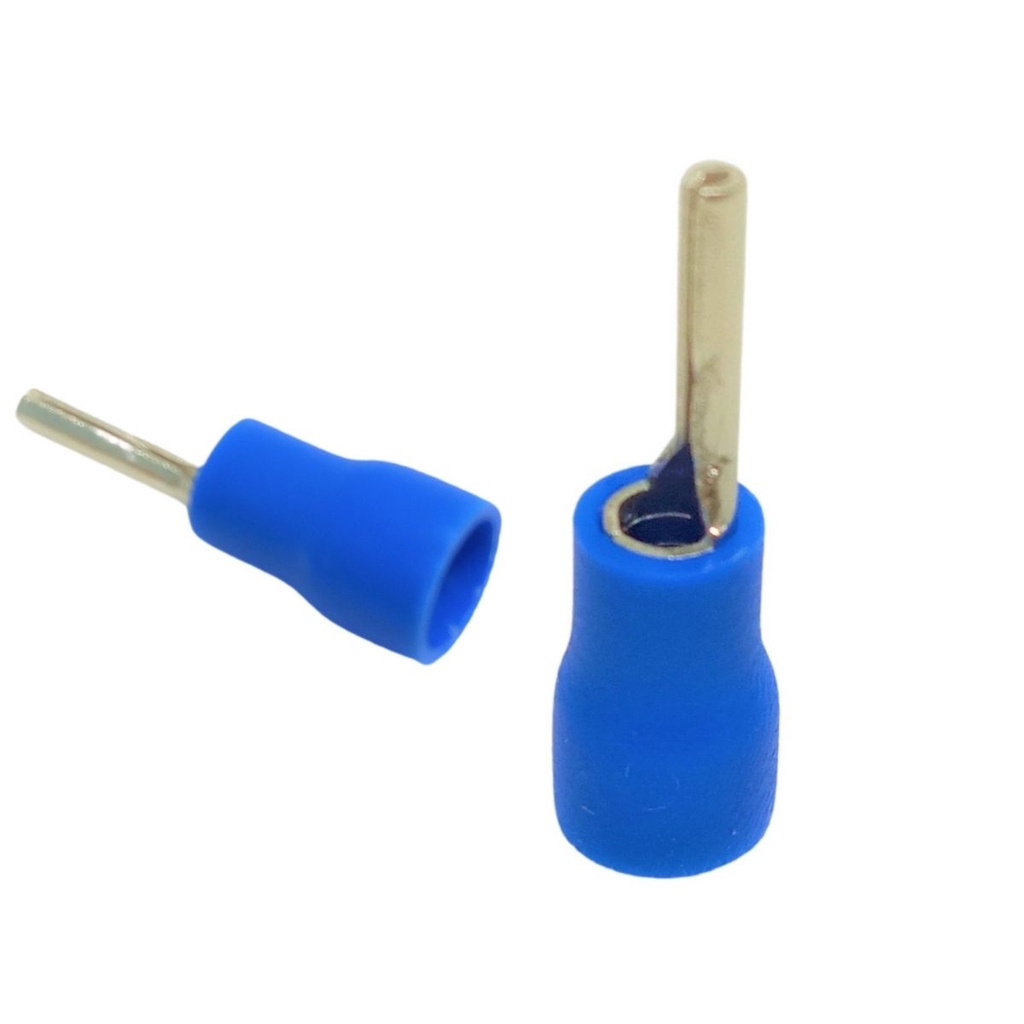 Kit 100 Terminais Tipo Pino Agulha Pré Isolado Azul 1,5mm - 2,5mm Produzido Em Cobre Eletrolítico