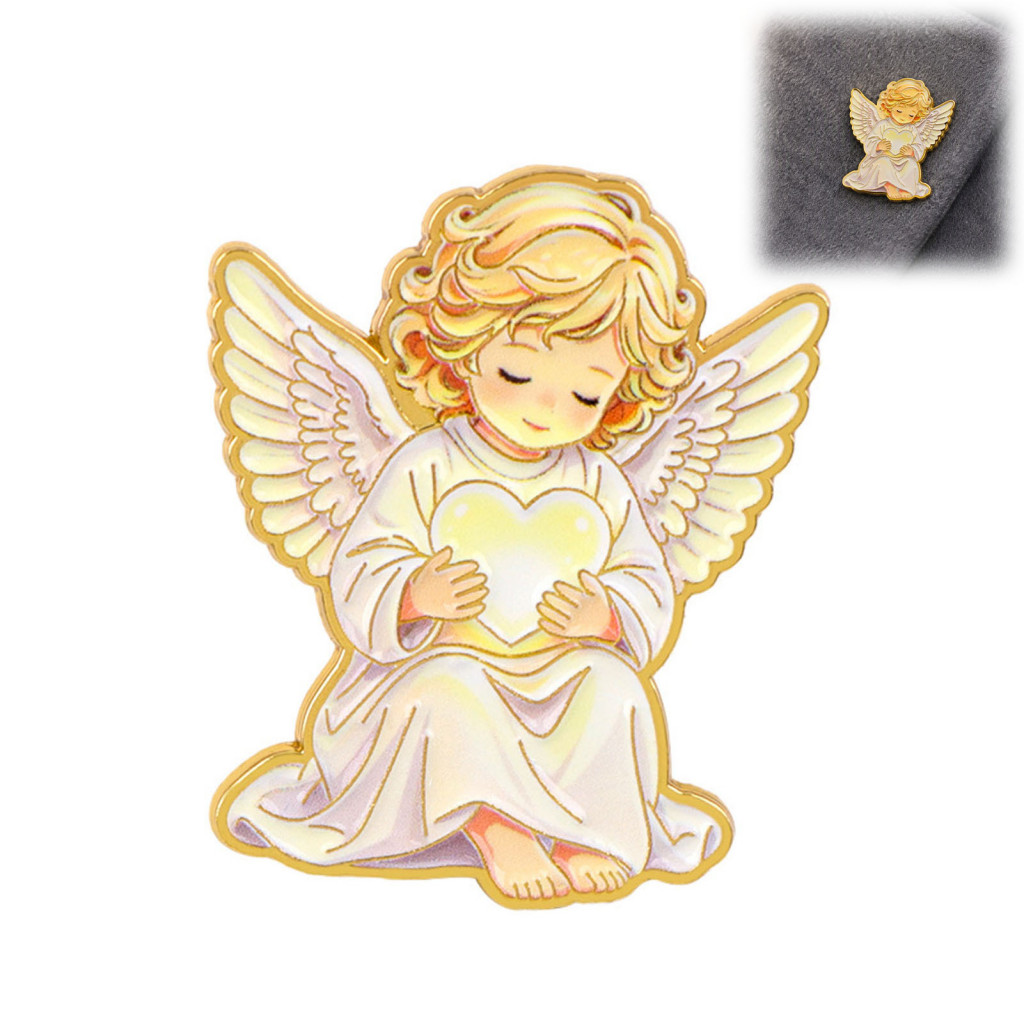 Cute Decorative Accessories Little Angel Brooch Pin for Women Holding Heart Lapel Wings Jewelry Accessory for Coats Swea