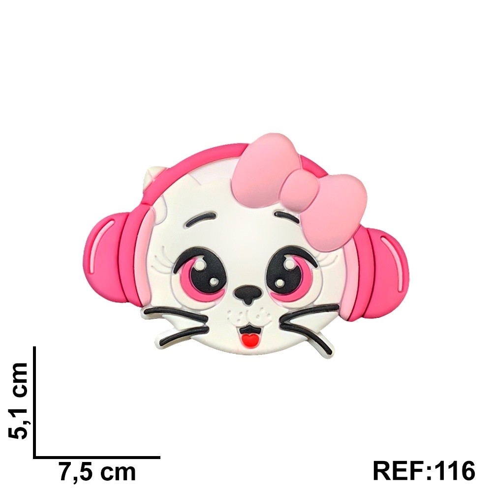 Aplique Emborrachado Kit 10 Unidades Gato Gatinho Branco com Lacinho e Fone para Laços Tiaras Sapatos Artesanatos REF116