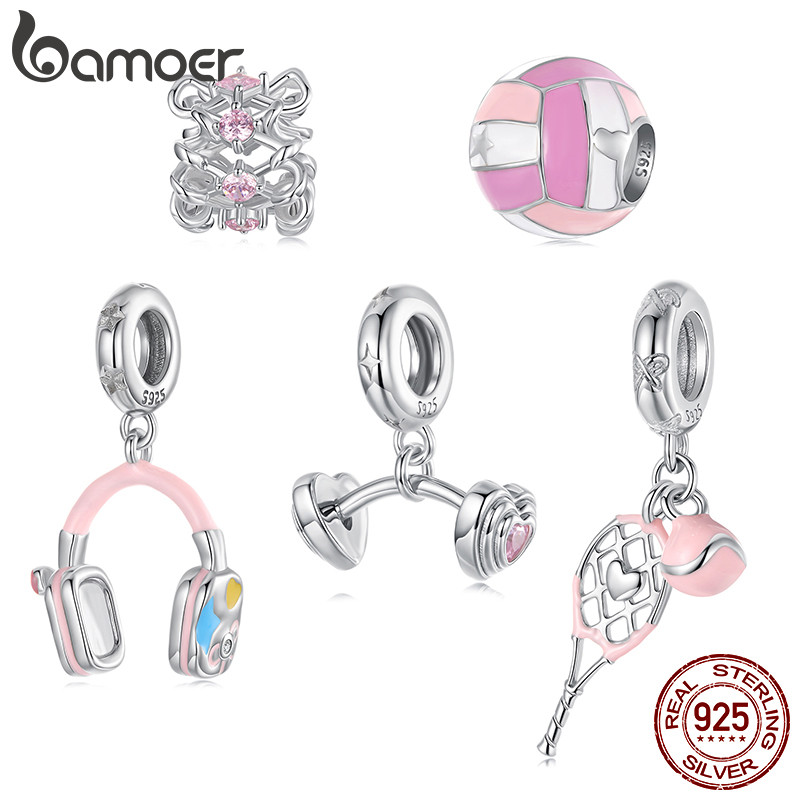 Bamoer 925 Prata Esterlina Jóias Bola Fones De Ouvido Barra Pingente Pulseira Acessórios Série