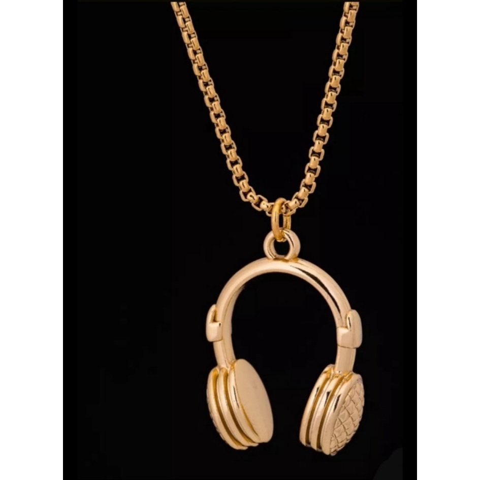 Pingente Fone Aço Inox Dourado