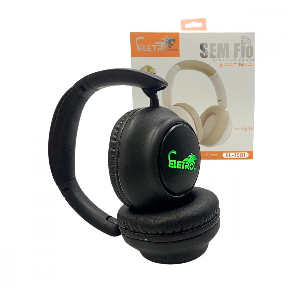 Fone de Ouvido Headphone Bluetooth Sem Fio Com LED Earphone Eletromex EL-1501