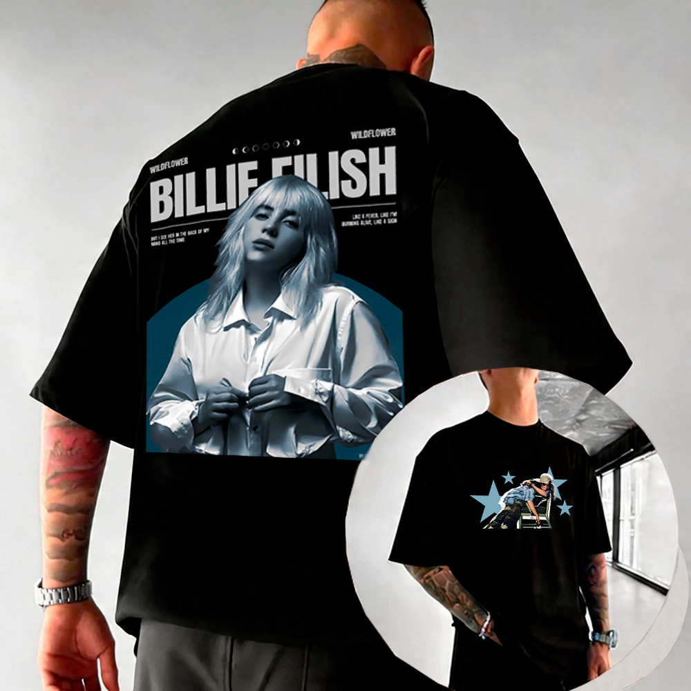 Camiseta Básica e OVERSIZED Wildflower Street Billie Eilish World Tour Pop Star Woman Cantora Y2k Graphic Shows 2026