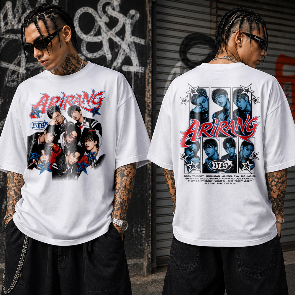 Camiseta Básica e OVERSIZED Stars Y2k K-Pop Tour World Boy Band B T S Show Arirang Streetwear Face Tee Graphic -Darknezz