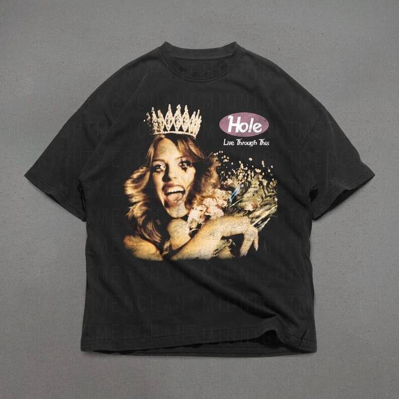 Hole Live Through This Print Cotton Short Sleeve Tshirt 90s Retro Graphic Tee Summer Men Women Vintage Y2K Round Neck