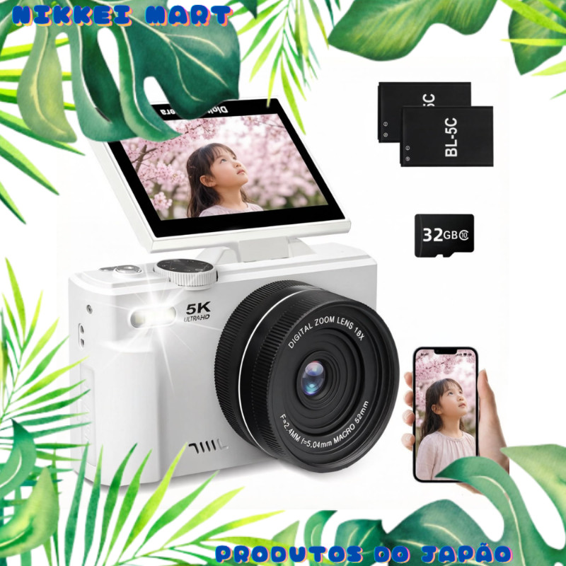 Digital Camera 5K Digital Camera 75MP 5K Recording Wi‑Fi AF Auto Focus 18x Digital Zoom Continuous Shooting Selfie